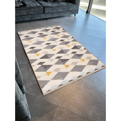 Tapis décoratif moderne à motif géométrique gris-beige