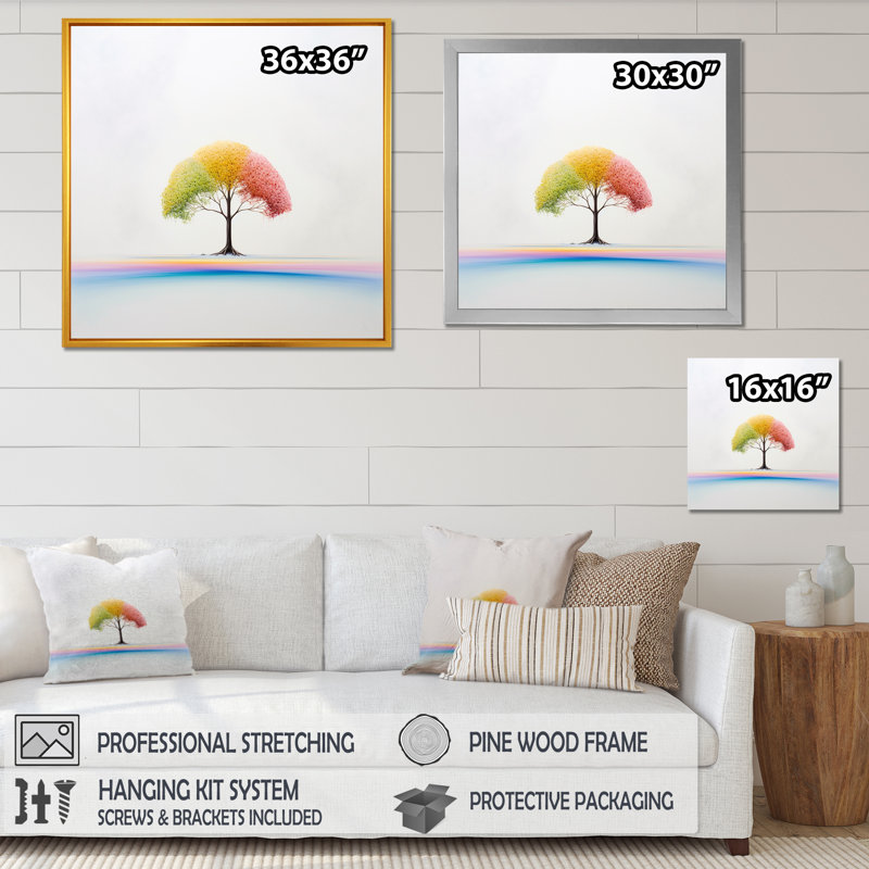 Minimalisme, arc-en-ciel, impression sur toile, Cadre simple argenté, H 16 po x l 16 po x P 1 po