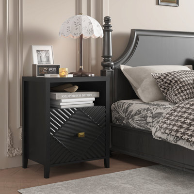 Nightstand With Charger Station And Usb Port,19 Inch Modern Night Stand With Storage Shelf, Bedside Tables For Bedroom, Home, Living Room,Black