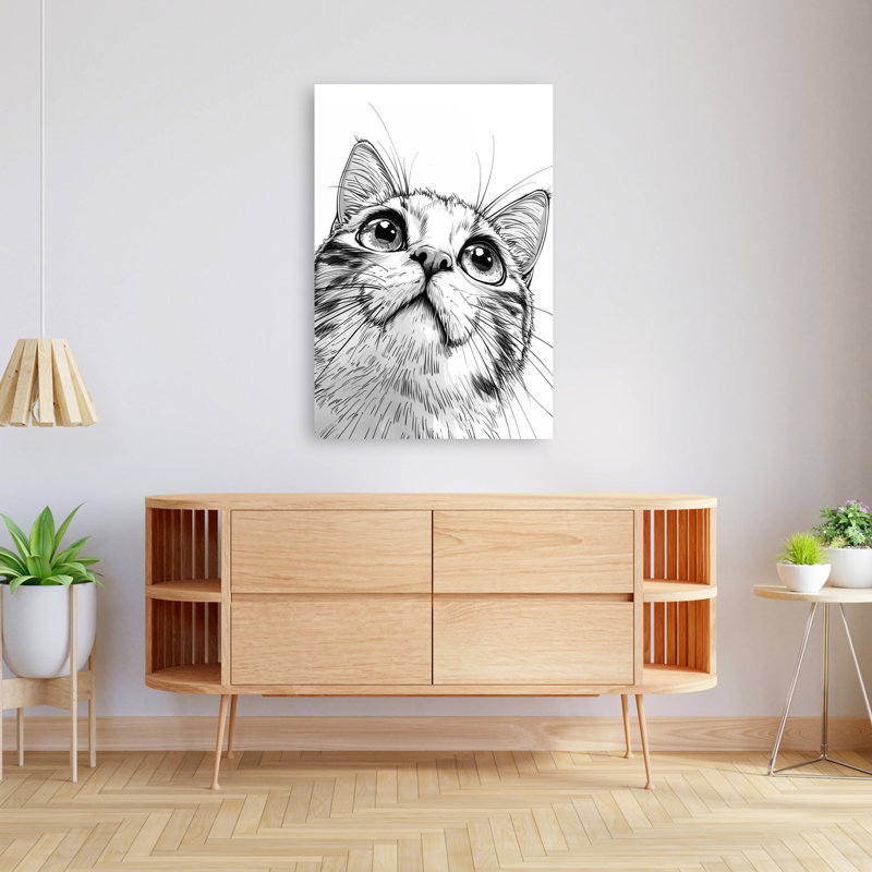 «Curious Cat Looking Contemporary», art mural, H 48 po x l 32 po
