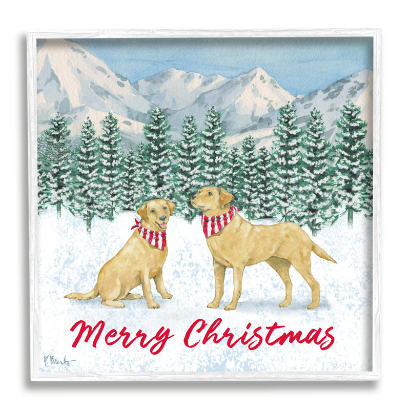 «Merry Christmas Dogs On Wood» par Paul Brent, reproduction, Giclée encadrée blanc bord de mer, H 17 po x l 17 po x P 1,5 po
