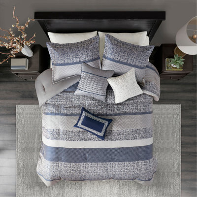 7 Piece Jacquard Comforter Set Navy
