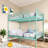 Space-saving Twin Metal Beds With High Guardrail, Green Finish