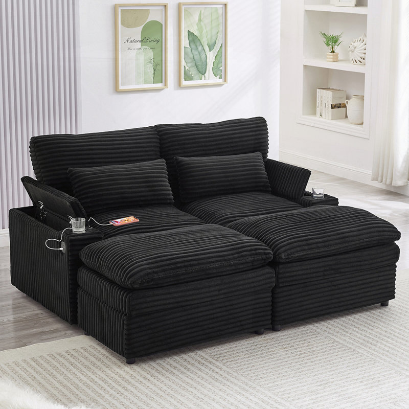 Canapé-lit modulaire convertible avec espace de rangement, Noir