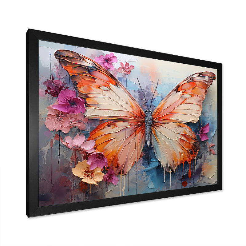 Papillon abstrait auras - art mural papillon, H 16 po x l 32 po x P 1 po, Cadre simple noir