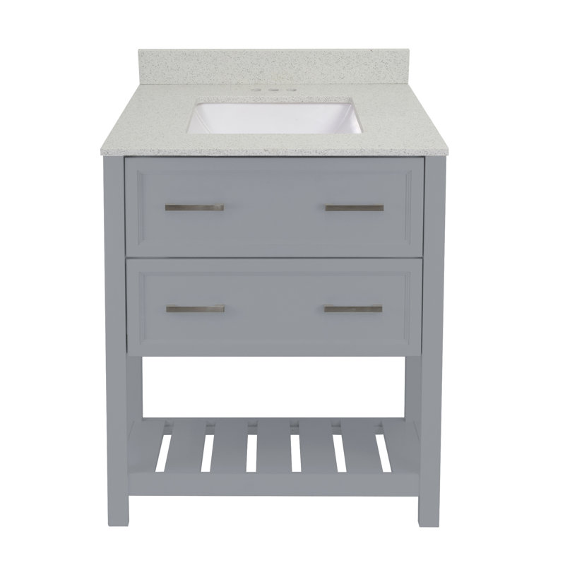 Aguallo 25'' Single Bathroom Vanity with Quartz Top, Galaxy White, Gray