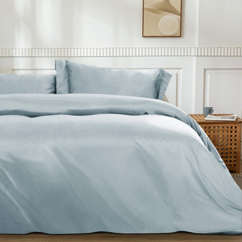 3 Pieces Duvet Cover Set, Satin Comforter Cover Set with Hidden Zipper Design - NTBAY, Twin Duvet Cover + 2 Shams, Gray