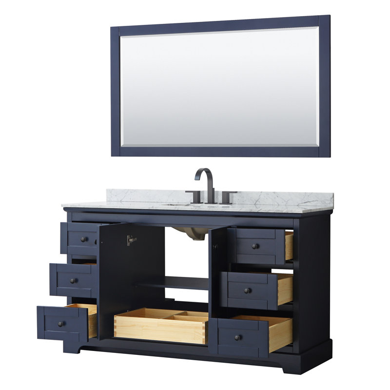 Avery 60'' Dark Blue Single Bathroom Vanity with White Carrara Marble Top
