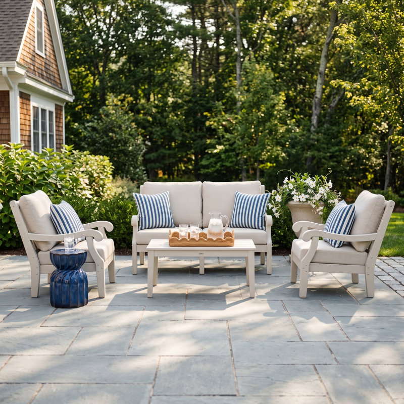 POLYWOOD x Birch Lane Verlyn 4-Piece Deep Seating Set with Loveseat, Dune Burlap Cushion/Sand Frame
