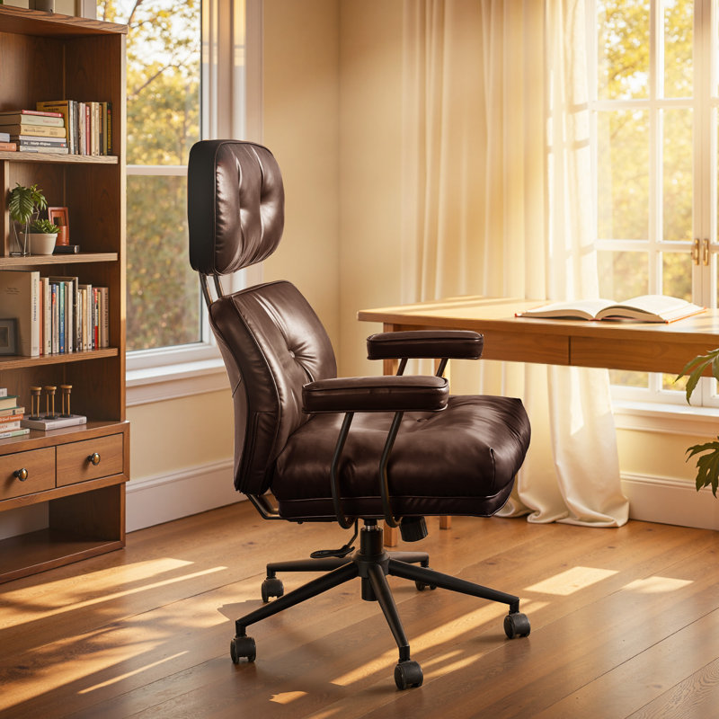 Office Chair With Headrest, Swivel Task Chair With Adjustable Gas Lift, Coffee