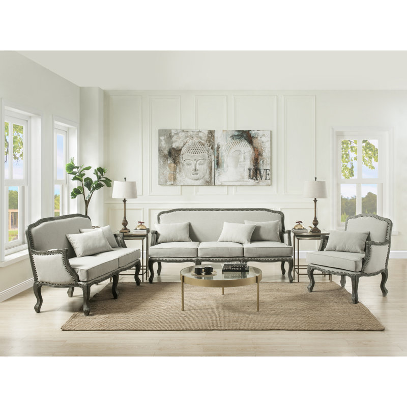 Canapé moderne Tania avec 3 coussins, lin