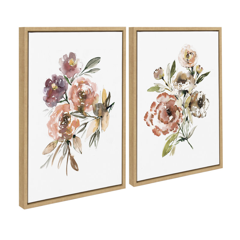 Peach Roses and Floral Bouquet Muted by Sara Berrenson Framed Canvas Wall Art Set