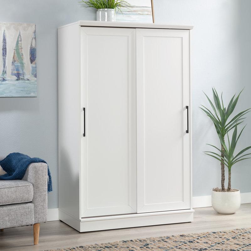 Armoire à porte coulissante avec tringle, Blanc