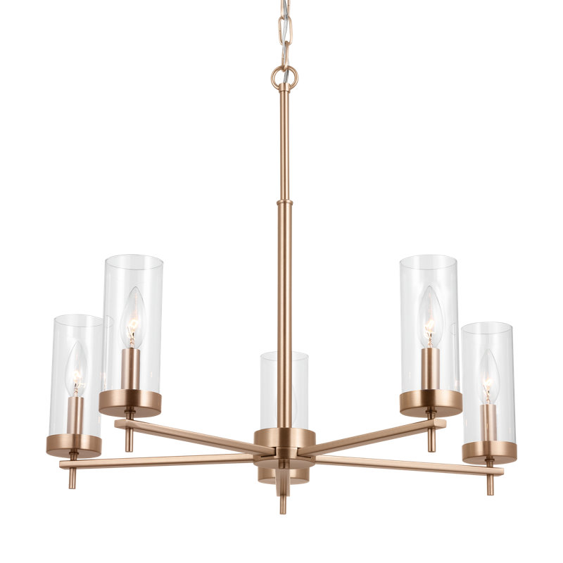 5 - Light Dimmable Classic / Traditional Chandelier, Satin Brass