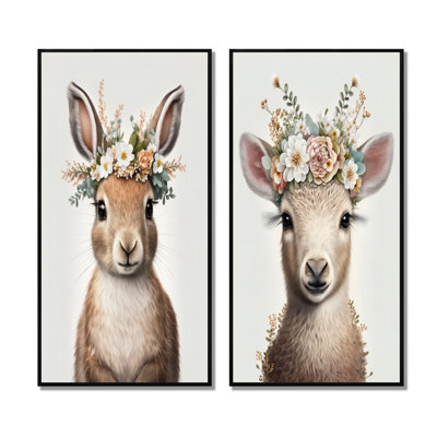 " Cute Baby Rabbit With Floral Crown " 2 - Pieces