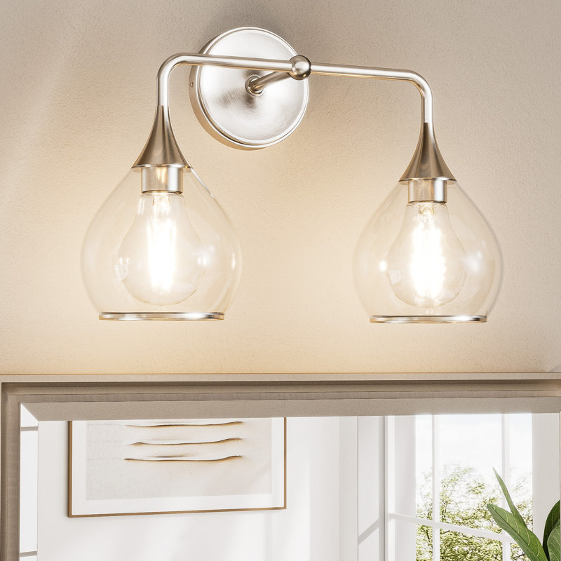 Phares à miroir à intensité variable avec cadre en métal, Nickel brossé, Deux lumières