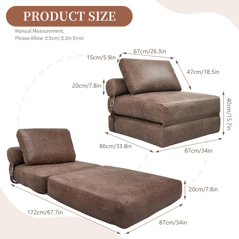Pouf géant, fauteuil convertible avec repose-pieds, similicuir, poche latérale