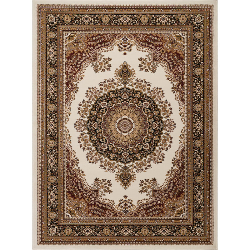 Floral and Camouflage Rug, Ivory/Brown, Rectangle 7 pi 10 po x 10 pi 6 po