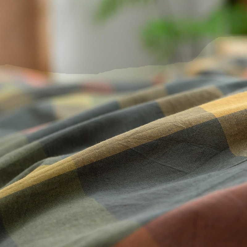 Muti-Color Modern Buffalo Washed Cotton Plaid Duvet Set, Full Duvet Cover + 2 Standard Pillowcases, Plaid 1