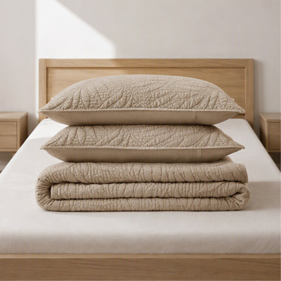 King 3 Piece Cotton Quilt Set Linen
