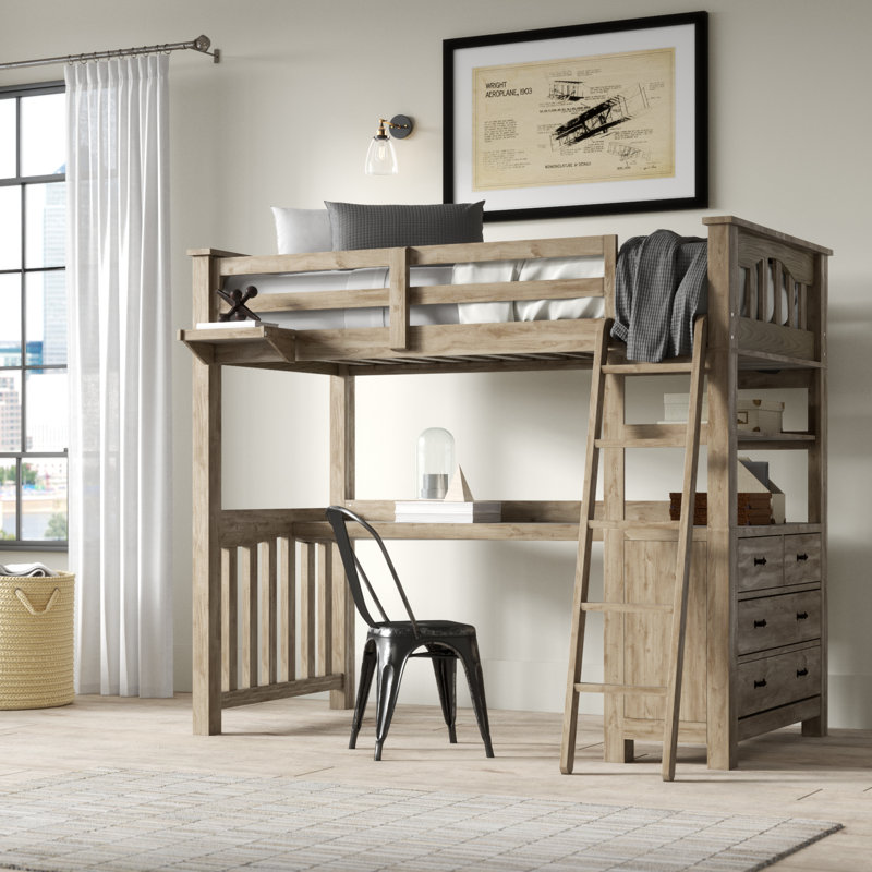 Lit mezzanine avec bureau Mateo, Simple, Bois flottant