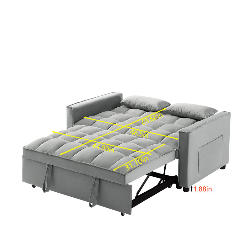 Velours convertible avec lit escamotable et lit réglable à 3 niveaux en tissu gris
