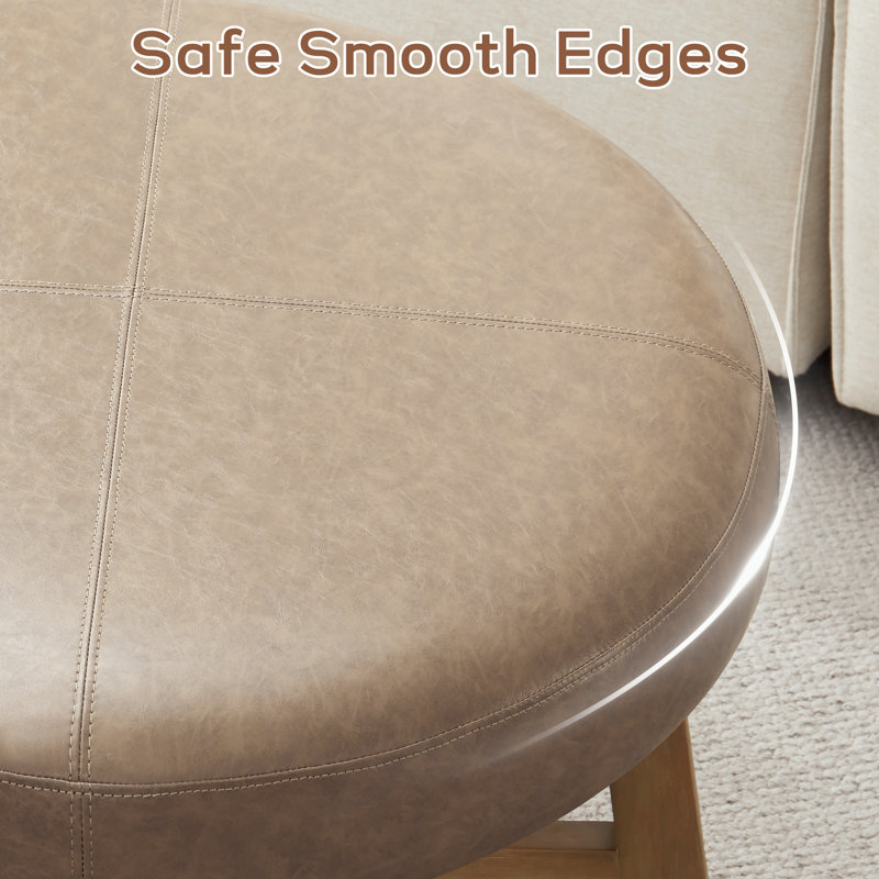 33.1" Round Leather Coffee Table, Light Brown