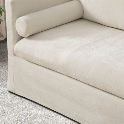Méridienne moderne recouverte de tissu d'ameublement en chenille avec 2 coussins décoratifs et 2 traversins