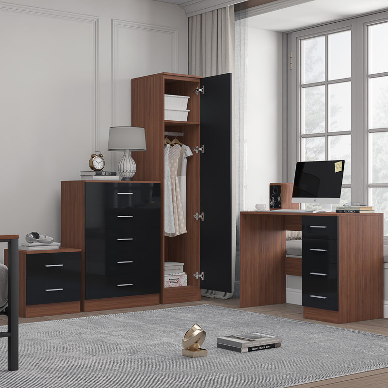 Eva Piece Bedroom Set, Black Gloss / Walnut