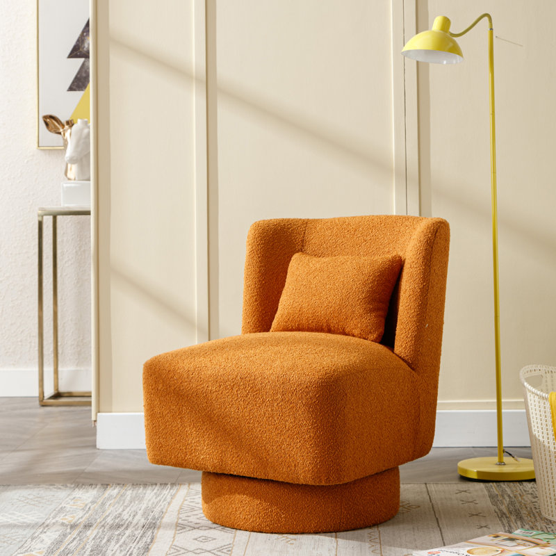 Daresha Upholstered Swivel Barrel Chair, Caramel Polyester