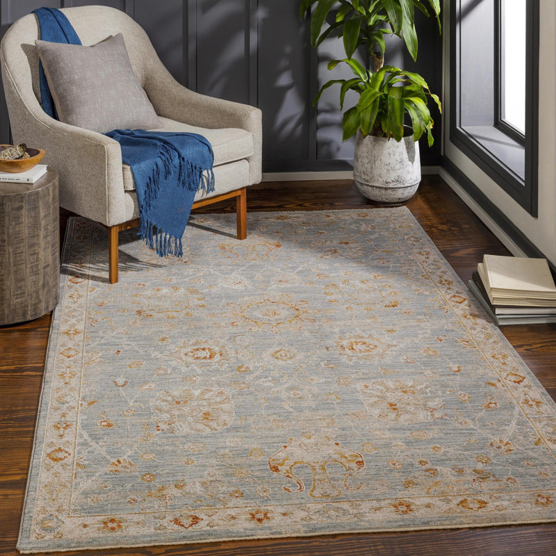 Tapis oriental beige clair / rouge brique / gris clair Finnlagh, Rectangle 6 pi 7 po x 9 pi 6 po