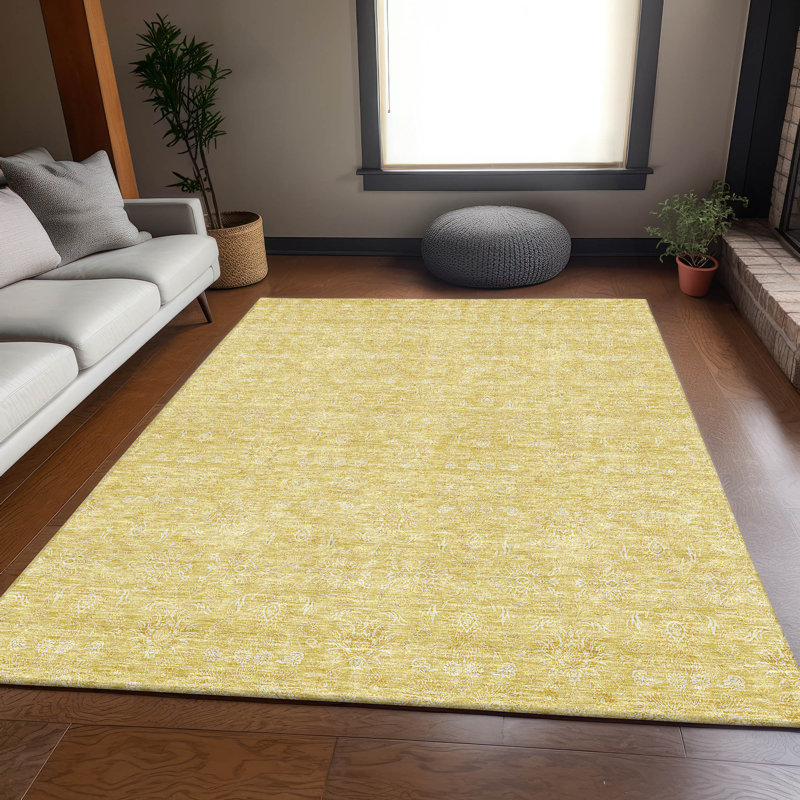 Premium Machine Washable Prisco Honey Rug, Rectangle 3' x 5'