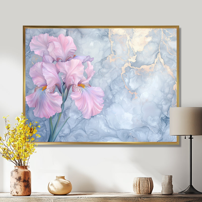 «Pink Glowing Symphony Of Iris III - Iris», reproduction sur toile, 34" H x 44" W, Floater Framed Print, Gold