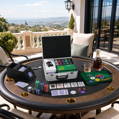 Coffret de poker 300 pièces avec mélangeur de cartes, sabot et étui ABS, jeu de poker Texas Hold'em de casino avec tapis, jetons de 11,5 g, 2 jeux de cartes, boutons de donneur et de blind, 5 dés, argent