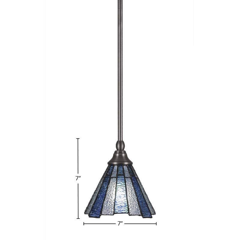Mini-luminaire suspendu suspendu à la tige avec verre d'art de glace de mer 7 po, Nickel brossé