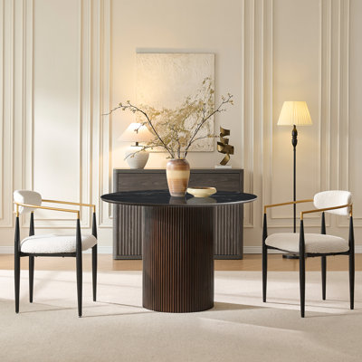 Alpena 2-Person Dining Table Set, Equipped With Imitation Marble Tabletop And Fabric Chairs