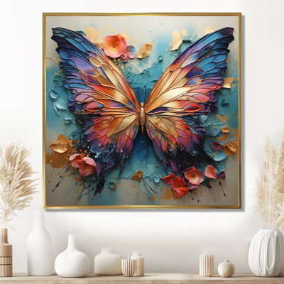 Orange and blue Metallic Butterfly - Butterfly Wall Art