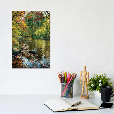 Fall Scene With A Creek, Oldwick, New Jersey by George Oze - Wrapped Canvas Print