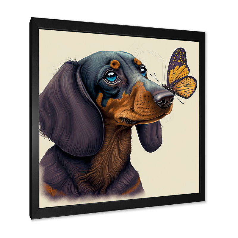Caricature de bachshund avec papillon - reproduction sur toile, H 24 po x l 24 po x P 1 po