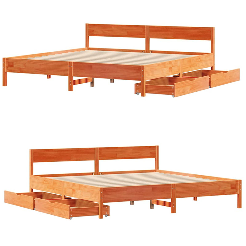 Apollinaire Solid Wood Storage Bed, Wax Brown, 71.5cm H x 205.5cm W x 205.5cm D
