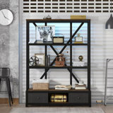 3-Shelf Metal Bookcase with Drawers for Office, Open Bookcase, Vintage Industrial Style Bookcase with LED