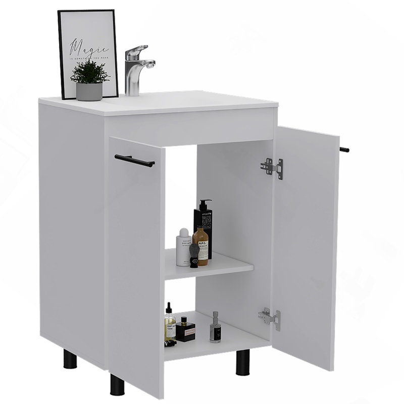 Meuble-lavabo 24 po, armoire de plancher, porte double, deux tablettes - blanc