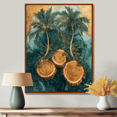 Cordilia, palmiers émeraude sur une forêt tropicale dorée III - palmiers, art mural