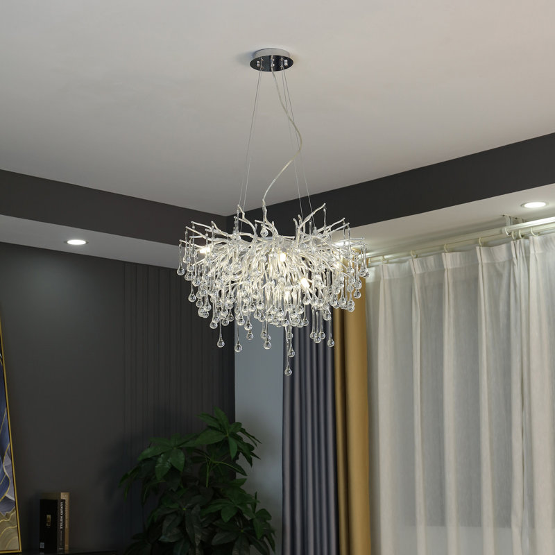 Lustre en cristal de cuivre à DEL avec branches pour les salons de la Villa Hotel, Argent