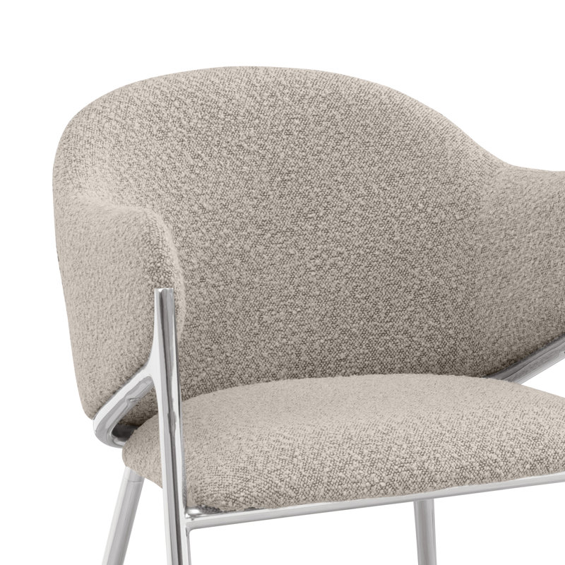 Tabourets de bar en tissu Teddy Boucle, Tabouret de comptoir (siège d'une hauteur de 26 p, Siège gris / cadre argenté