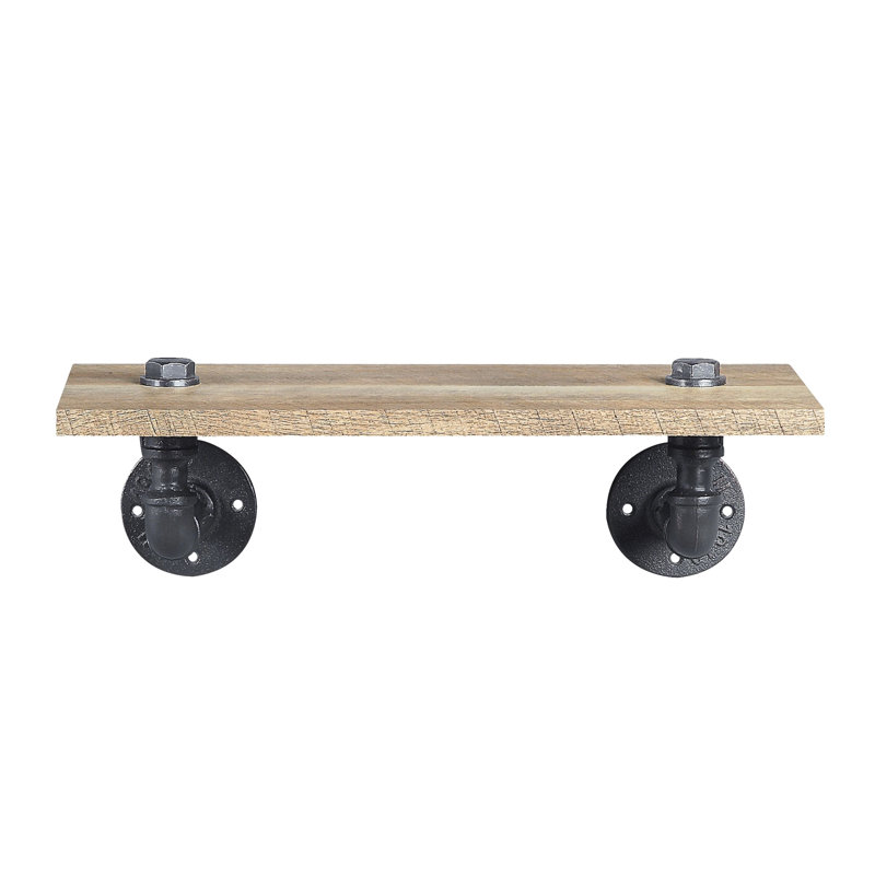 Support mural à un niveau dans la conception de la conduite d'eau, structure et structure en métal, aspect chêne et noir, capacité de 10 lb, niveau de tablette avec aspect, bois synthétique, 18 pouces de large