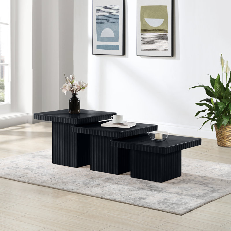 Table basse Sioeli, Table 1-12" H/Table 2-15" H/Table 3-18" H, Noir, noir, noir, noir, 3 tables