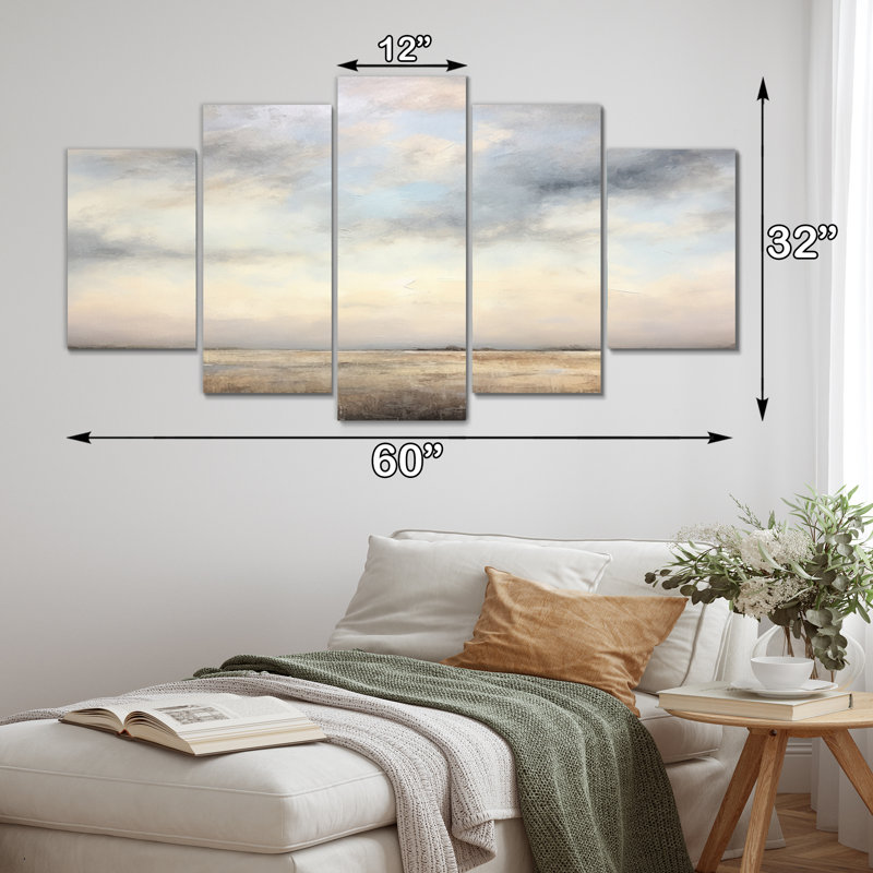 «Meadow Minimalisme Horizon II», impression sur toile de paysages - 5 panneaux
