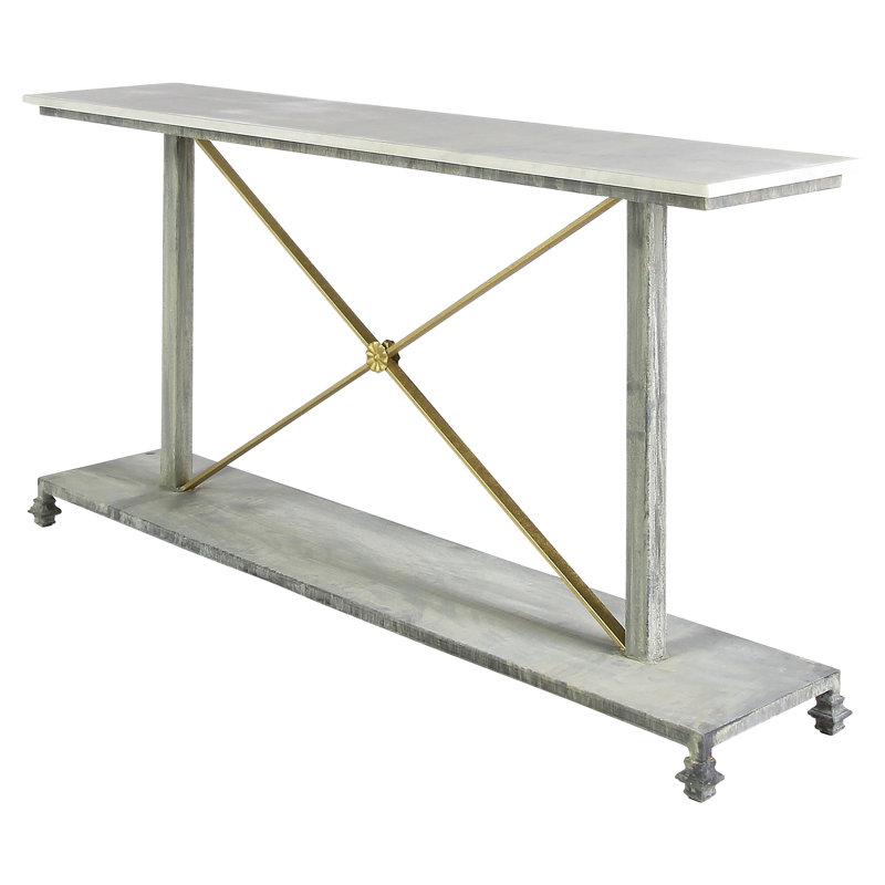 Artemis Console Table, 36" H x 72" W x 16" D, Carrera Marble, Silver Leaf/Gold Leaf
