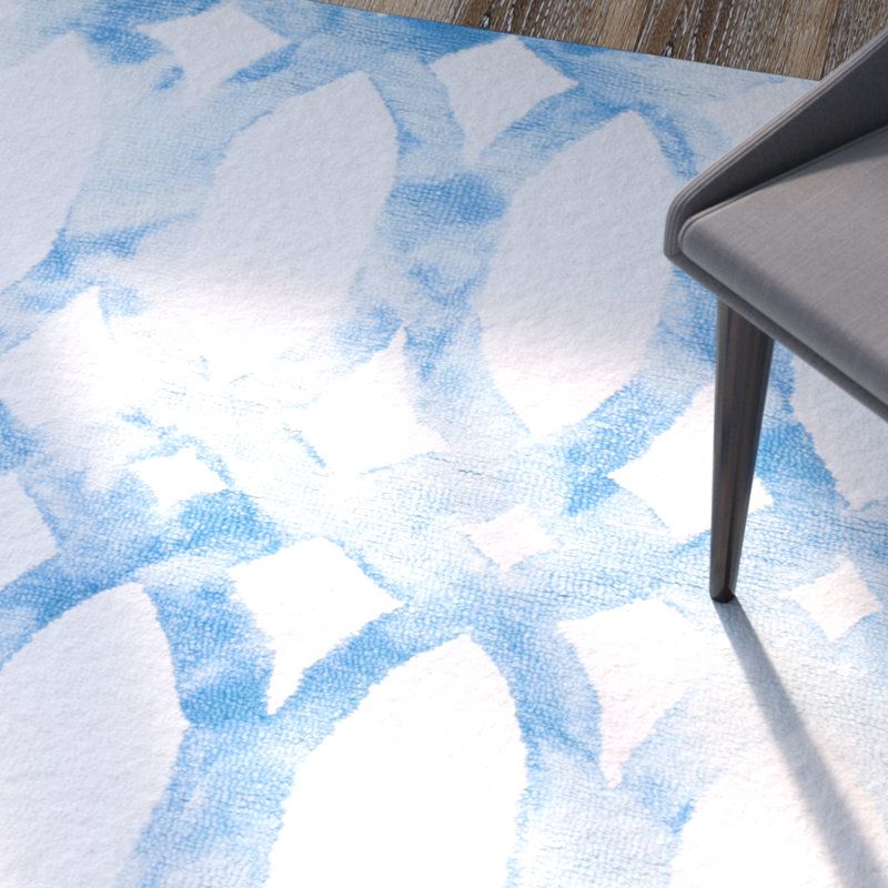 Tapis bleu / ivoire en laine / coton touffeté à la main Amekia, Rond 5 pi
